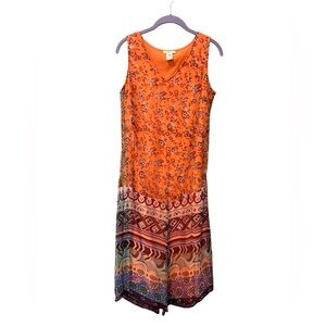 Sundance Orange Sleeveless Multi-print Boho Midi Dress